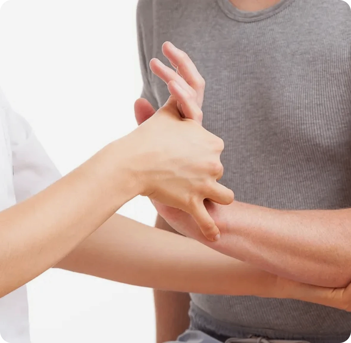 Physical therapist adjusting arm